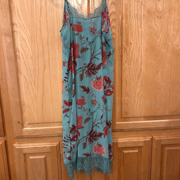 Soft Surroundings Floral Lace Trim Slip Dress XS Aqua Red Cottagecore - Picture 6 of 10